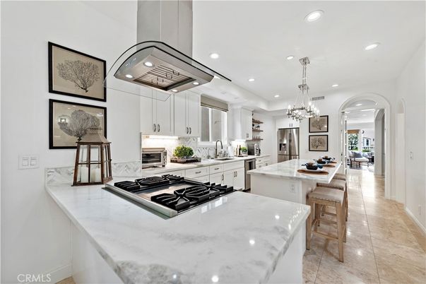 Chandelier, Interior, Kitchen, Pendant Lights, Recessed Lighting, Stainless Steel Appliances