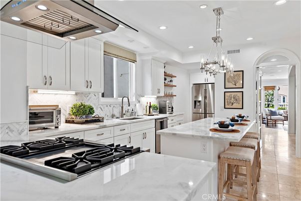 Chandelier, Interior, Kitchen, Pendant Lights, Recessed Lighting, Stainless Steel Appliances