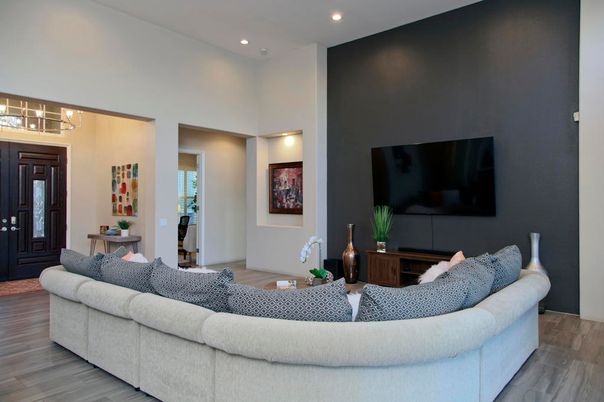 Interior, Living room, Recessed Lighting, Wood Texture Flooring