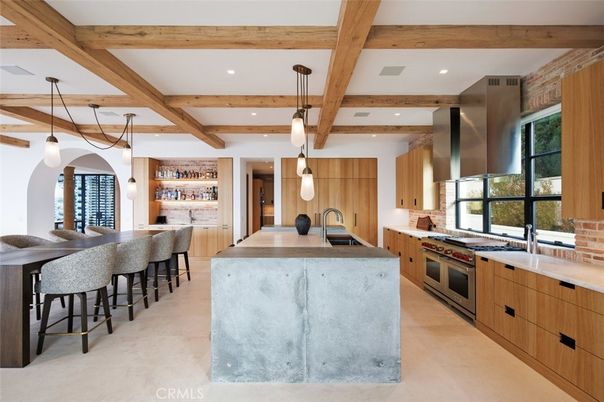 Interior, Kitchen, Pendant Lights, Recessed Lighting, Stainless Steel Appliances, Wooden Beams