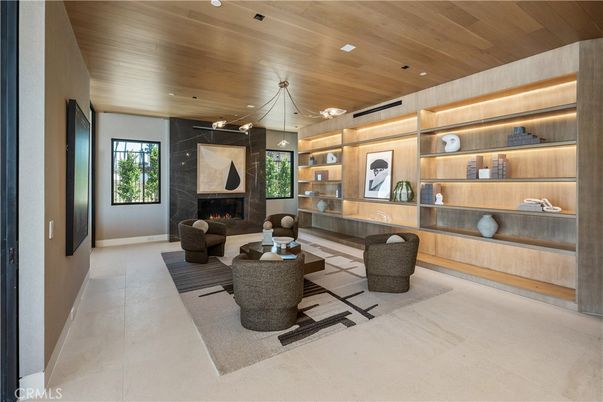 Fireplace, Interior, Living room, Pendant Lights, Recessed Lighting, Wooden Ceilings