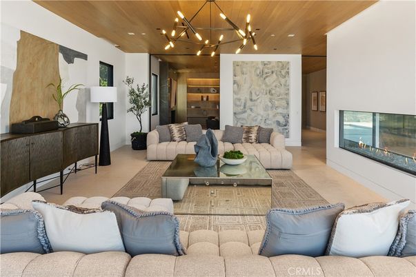Fireplace, Interior, Living room, Pendant Lights, Recessed Lighting, Wooden Ceilings