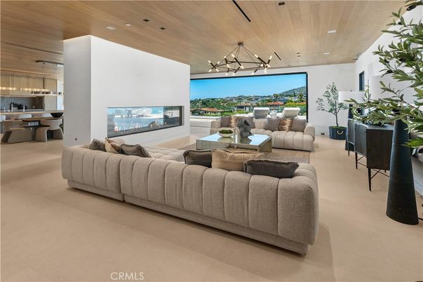 Dining room, Fireplace, Interior, Living room, Pendant Lights, Recessed Lighting, Wooden Ceilings