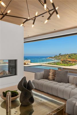 Fireplace, Interior, Living room, Pendant Lights, Water, Wooden Ceilings