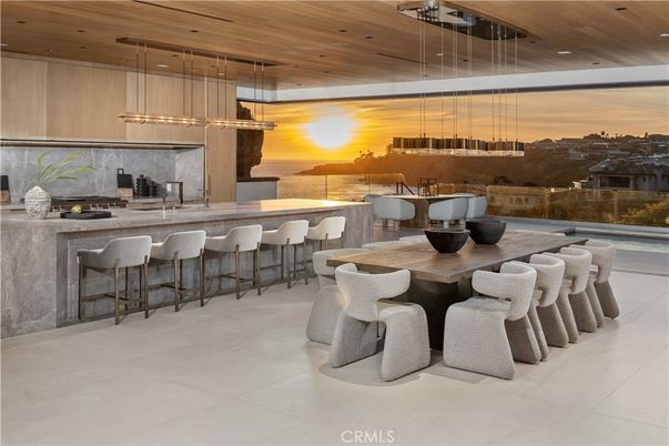Dining room, Interior, Kitchen, Pendant Lights, Recessed Lighting, Water, Wooden Ceilings
