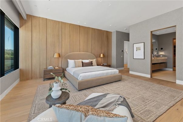 Bedroom, Interior, Recessed Lighting, Wood Texture Flooring, Wooden Walls