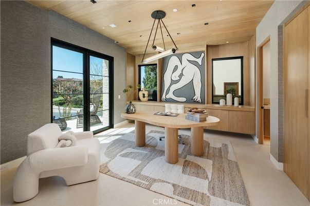 Home Office, Interior, Pendant Lights, Recessed Lighting, Wooden Ceilings