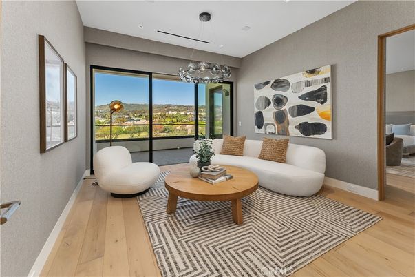 Interior, Living room, Pendant Lights, Recessed Lighting, Wood Texture Flooring