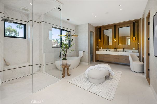 Bathroom, Dual Sink Vanities, Free Standing Baths, Glass Shower, Interior, Pendant Lights, Recessed Lighting
