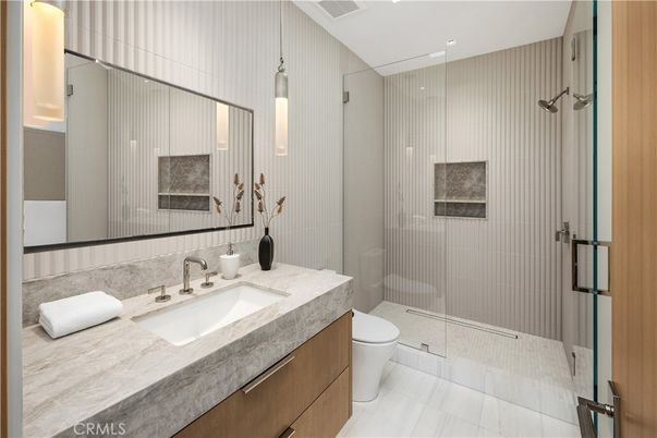 Bathroom, Glass Shower, Interior, Pendant Lights