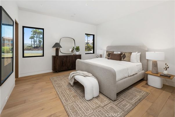Bedroom, Interior, Recessed Lighting, Water, Wood Texture Flooring