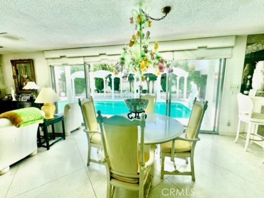 Chandelier, Dining room, Interior, Pool