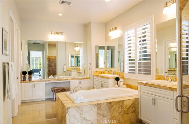 Bathroom, Dual Sink Vanities, Interior, Recessed Lighting, Tile Countertops