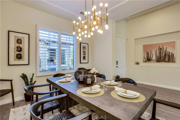 Dining room, Interior, Pendant Lights, Wood Texture Flooring