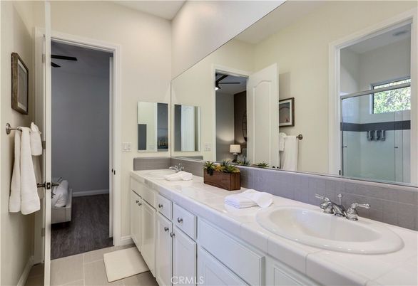 Bathroom, Dual Sink Vanities, Interior, Tile Countertops, Wood Texture Flooring