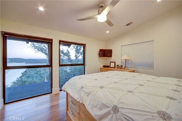 Bedroom, Interior, Recessed Lighting, Water, Wood Texture Flooring