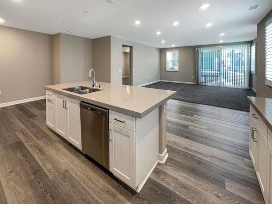 Interior, Kitchen, Recessed Lighting, Wood Texture Flooring