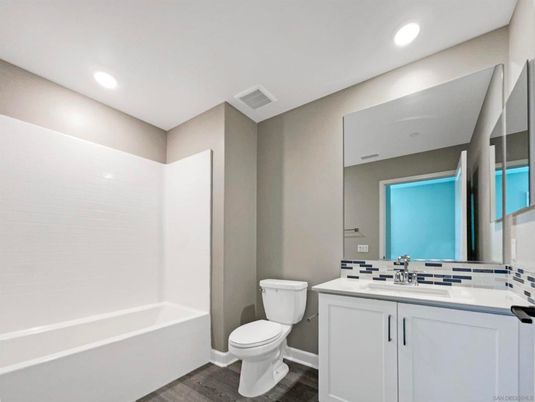 Bathroom, Interior, Recessed Lighting, Wood Texture Flooring