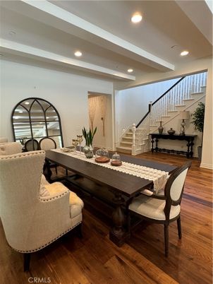 Dining room, Interior, Recessed Lighting, Wood Texture Flooring