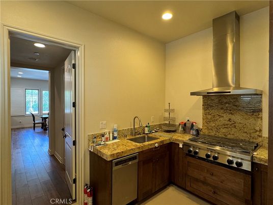 Dining room, Interior, Kitchen, Recessed Lighting, Stainless Steel Appliances, Wood Texture Flooring