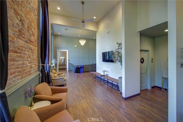 Interior, Pendant Lights, Recessed Lighting, Stone Walls, Wood Texture Flooring