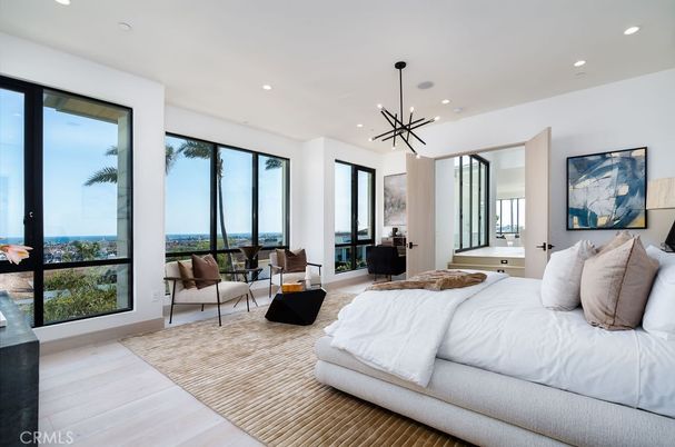 Bedroom, Interior, Pendant Lights, Recessed Lighting, Water, Wood Texture Flooring