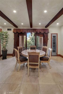 Dining room, Interior, Recessed Lighting, Wooden Beams