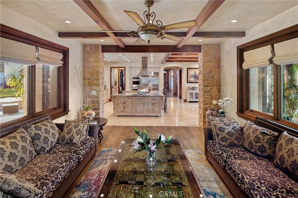 Interior, Kitchen, Living room, Recessed Lighting, Stainless Steel Appliances, Wooden Beams, Wood Texture Flooring