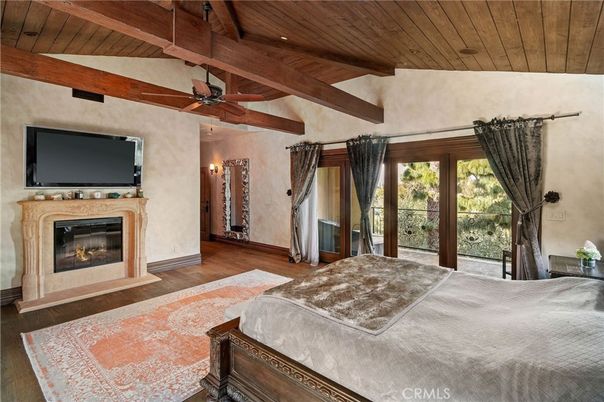Bedroom, Fireplace, Interior, Wooden Beams, Wooden Ceilings, Wood Texture Flooring