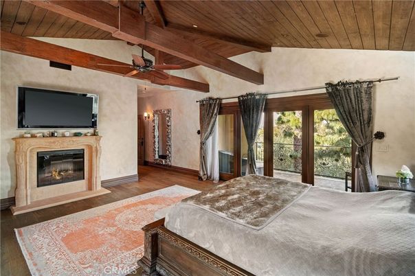 Bedroom, Fireplace, Interior, Wooden Beams, Wooden Ceilings, Wood Texture Flooring