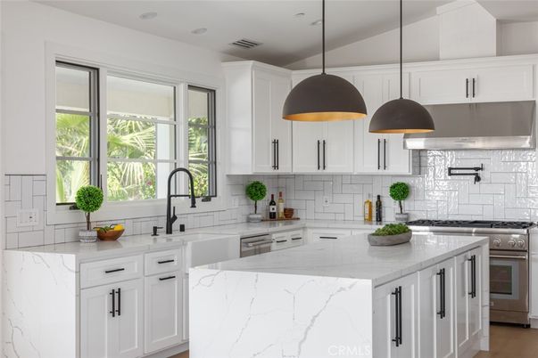 Interior, Kitchen, Pendant Lights, Stainless Steel Appliances, Wood Texture Flooring