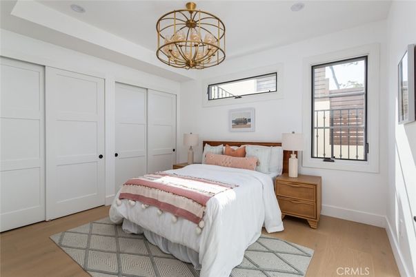 Bedroom, Chandelier, Interior, Wood Texture Flooring