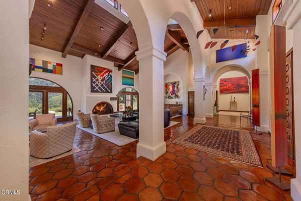 Fireplace, Interior, Living room, Recessed Lighting, Wooden Beams, Wooden Ceilings