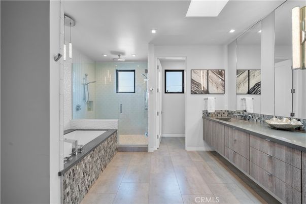 Bathroom, Dual Sink Vanities, Glass Shower, Interior, Pendant Lights, Recessed Lighting