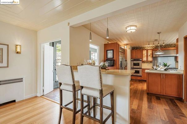 Interior, Kitchen, Pendant Lights, Stainless Steel Appliances, Wood Texture Flooring