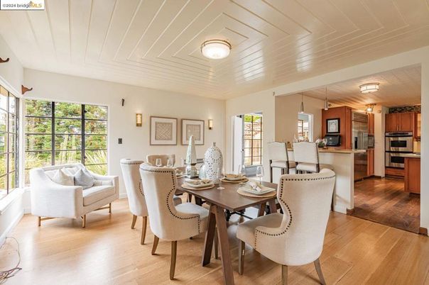 Dining room, Interior, Kitchen, Stainless Steel Appliances, Wood Texture Flooring