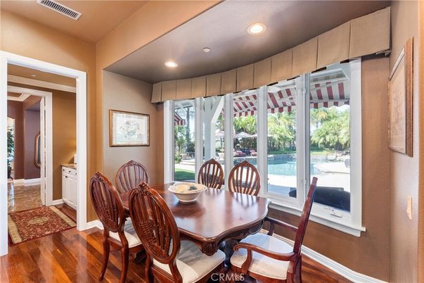 Dining room, Interior, Recessed Lighting, Wood Texture Flooring