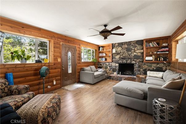 Fireplace, Interior, Living room, Stone Walls, Wood Texture Flooring, Wooden Walls