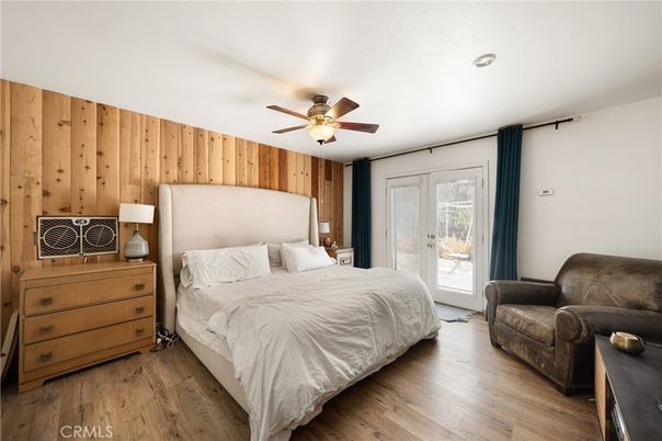 Bedroom, Interior, Recessed Lighting, Wood Texture Flooring, Wooden Walls