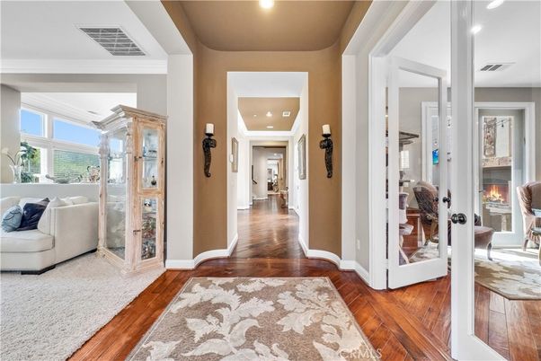 Fireplace, Interior, Recessed Lighting, Wood Texture Flooring