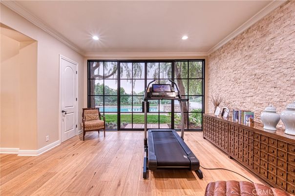 Interior, Recessed Lighting, Stone Walls, Wood Texture Flooring
