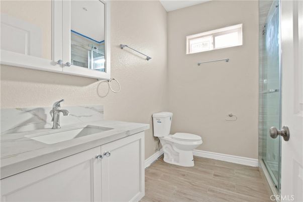 Bathroom, Glass Shower, Interior, Wood Texture Flooring