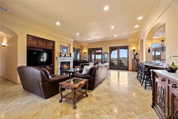 Chandelier, Dining room, Fireplace, Interior, Living room, Recessed Lighting