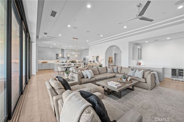Chandelier, Dining room, Interior, Kitchen, Living room, Pendant Lights, Recessed Lighting, Wood Texture Flooring