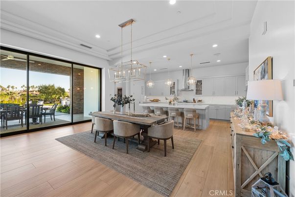 Dining room, Interior, Kitchen, Pendant Lights, Recessed Lighting, Wood Texture Flooring
