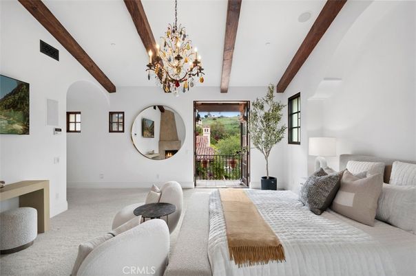 Bedroom, Chandelier, Interior, Wooden Beams