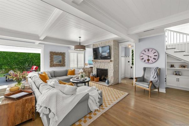 Fireplace, Interior, Living room, Pendant Lights, Wood Texture Flooring