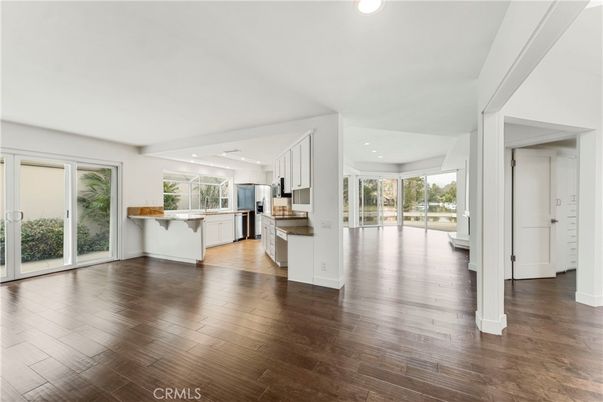 Empty room, Interior, Kitchen, Recessed Lighting, Wood Texture Flooring