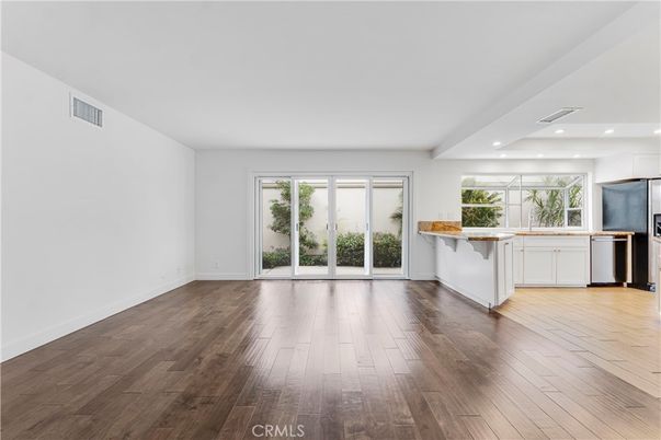 Empty room, Interior, Kitchen, Recessed Lighting, Wood Texture Flooring