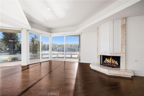 Empty room, Fireplace, Interior, Recessed Lighting, Wood Texture Flooring